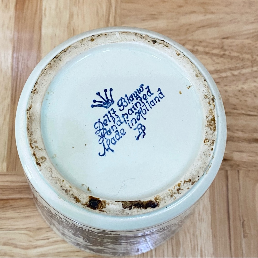Vintage DELFT Blue Delft Blauw Holland Pottery Windmill 5” Blue & White Planter - Picture 9 of 14